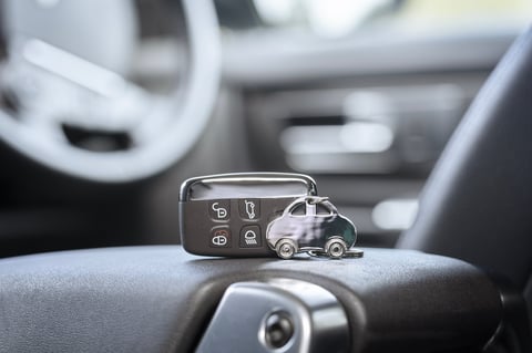 Car key and keyring in interior