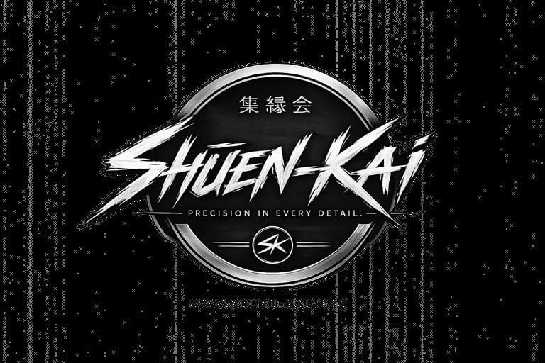 Shufenkai logo with Japanese characters and tagline precision in every detail on dark matrix-style background